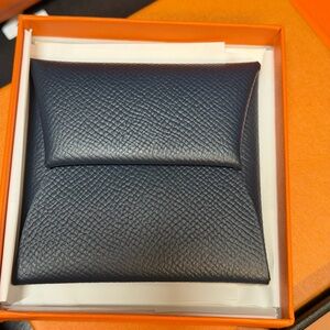 Hermes Bastia Navy Leather Coin purse